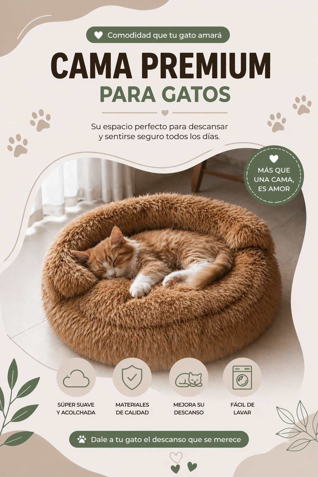 Información de Cama Redonda tipo Sofá para Gatos
